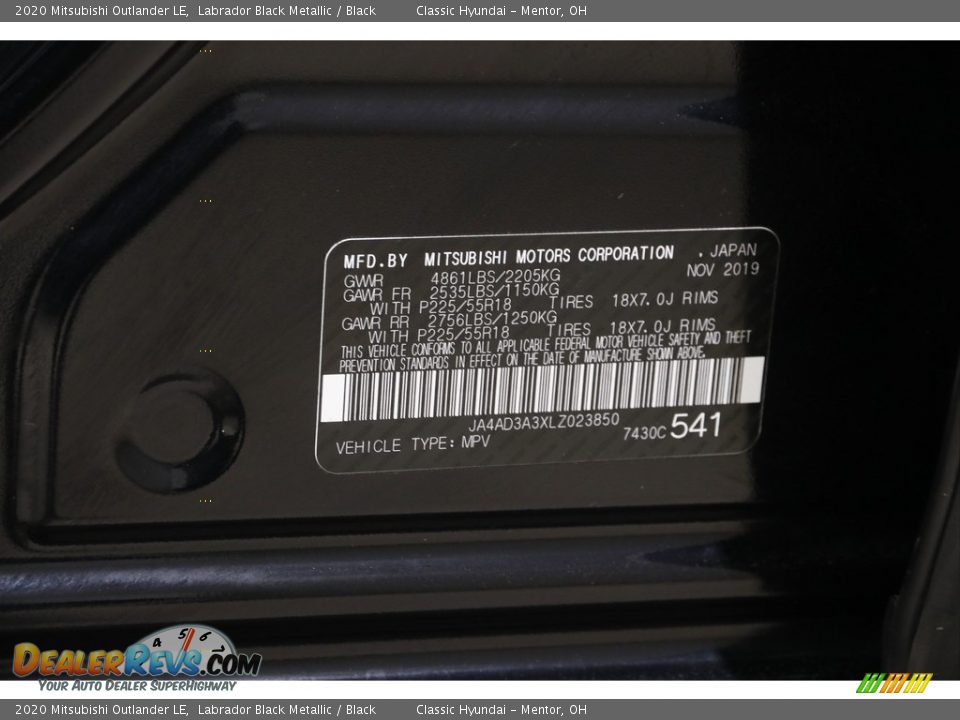 2020 Mitsubishi Outlander LE Labrador Black Metallic / Black Photo #23