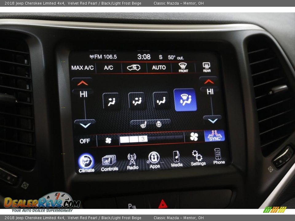 2018 Jeep Cherokee Limited 4x4 Velvet Red Pearl / Black/Light Frost Beige Photo #10