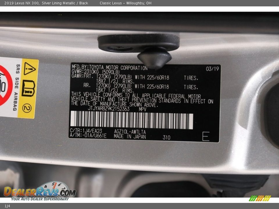 Lexus Color Code 1J4 Silver Lining Metallic
