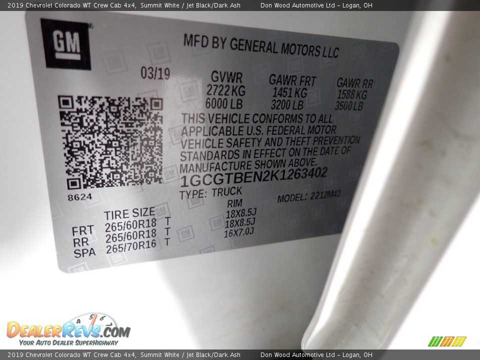 2019 Chevrolet Colorado WT Crew Cab 4x4 Summit White / Jet Black/Dark Ash Photo #28