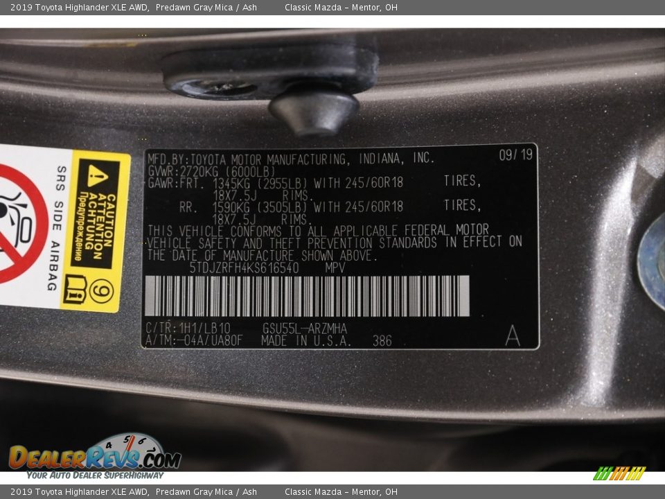 2019 Toyota Highlander XLE AWD Predawn Gray Mica / Ash Photo #24