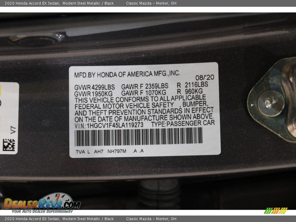2020 Honda Accord EX Sedan Modern Steel Metallic / Black Photo #22