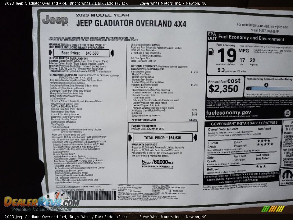 2023 Jeep Gladiator Overland 4x4 Bright White / Dark Saddle/Black Photo #30