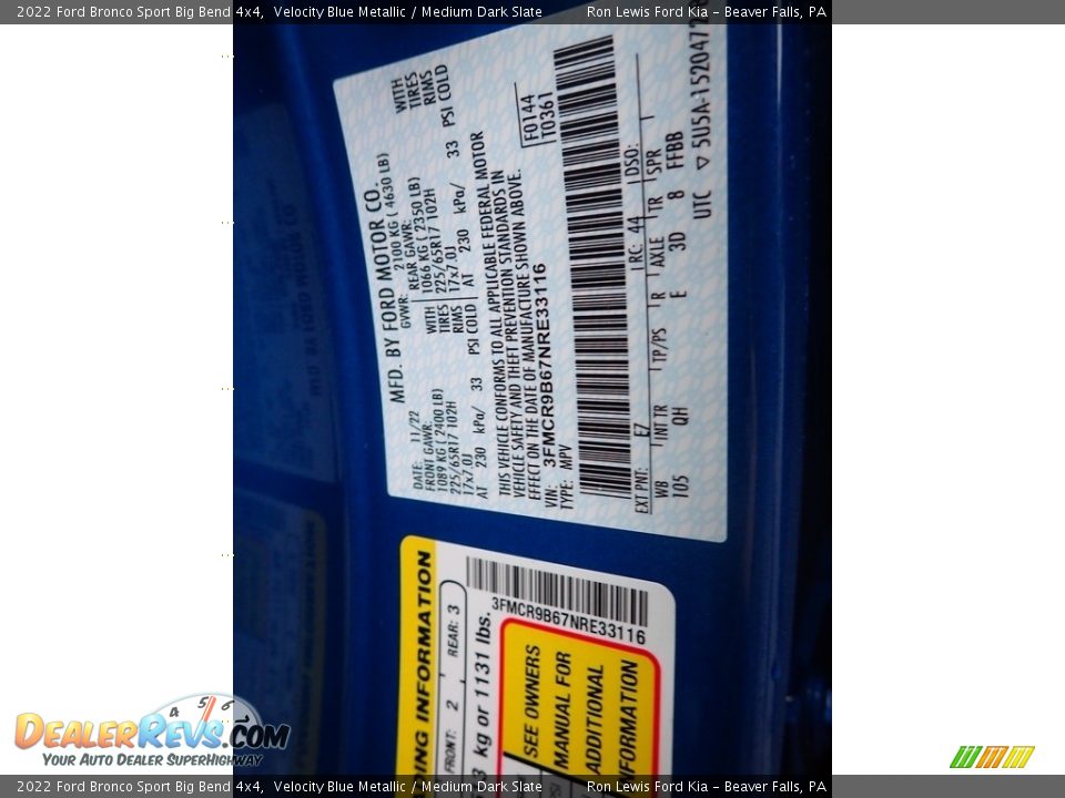 2022 Ford Bronco Sport Big Bend 4x4 Velocity Blue Metallic / Medium Dark Slate Photo #20