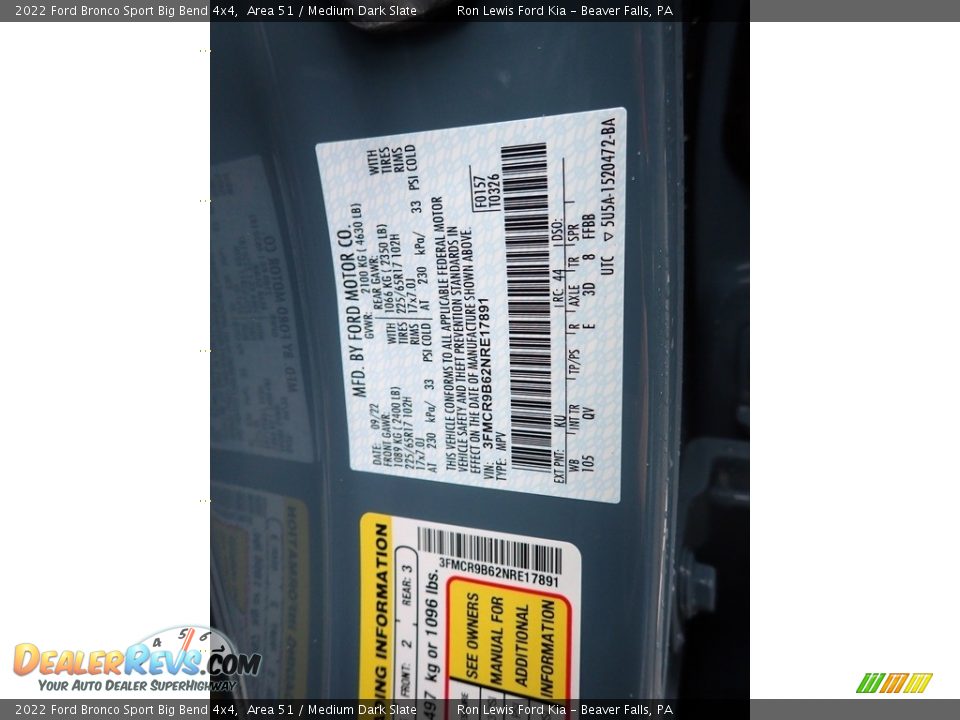 2022 Ford Bronco Sport Big Bend 4x4 Area 51 / Medium Dark Slate Photo #20