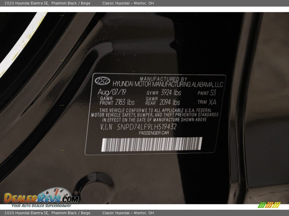 2020 Hyundai Elantra SE Phantom Black / Beige Photo #20