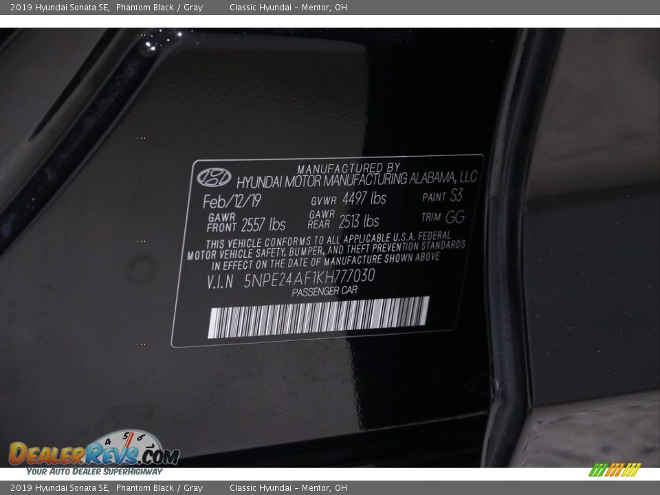 2019 Hyundai Sonata SE Phantom Black / Gray Photo #20
