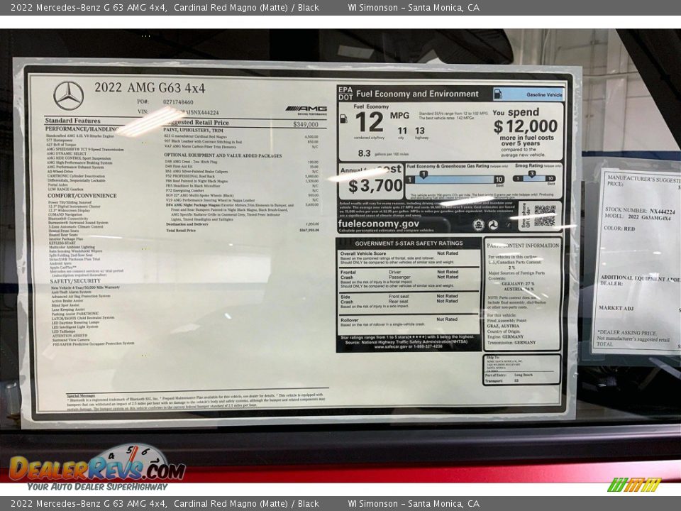 2022 Mercedes-Benz G 63 AMG 4x4 Window Sticker Photo #13