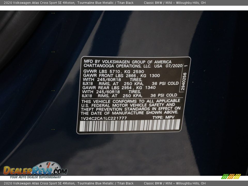 2020 Volkswagen Atlas Cross Sport SE 4Motion Tourmaline Blue Metallic / Titan Black Photo #21