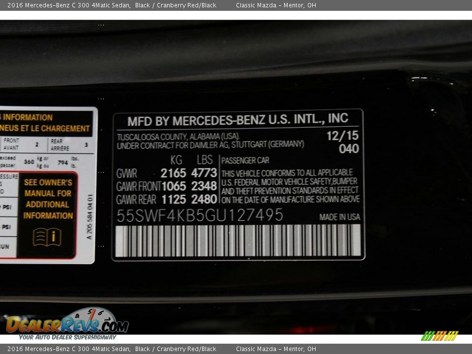 2016 Mercedes-Benz C 300 4Matic Sedan Black / Cranberry Red/Black Photo #24