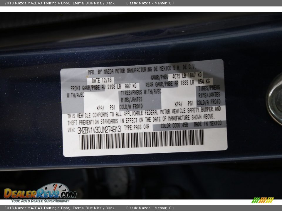 2018 Mazda MAZDA3 Touring 4 Door Eternal Blue Mica / Black Photo #22