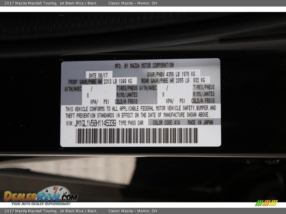 2017 Mazda Mazda6 Touring Jet Black Mica / Black Photo #22