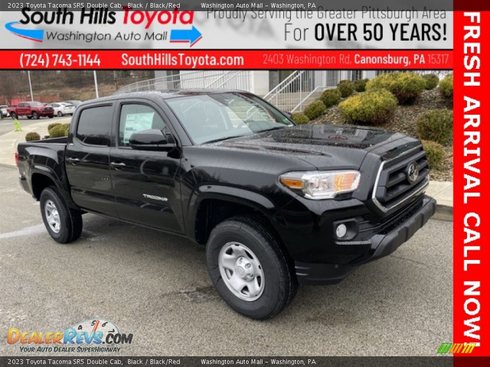 2023 Toyota Tacoma SR5 Double Cab Black / Black/Red Photo #1