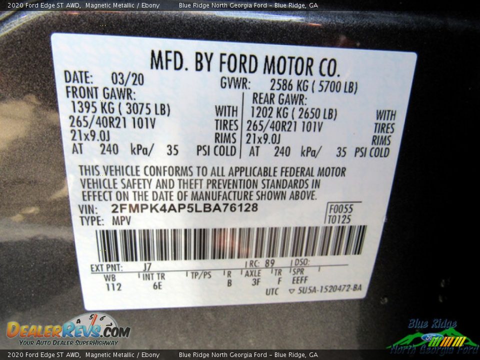 2020 Ford Edge ST AWD Magnetic Metallic / Ebony Photo #27