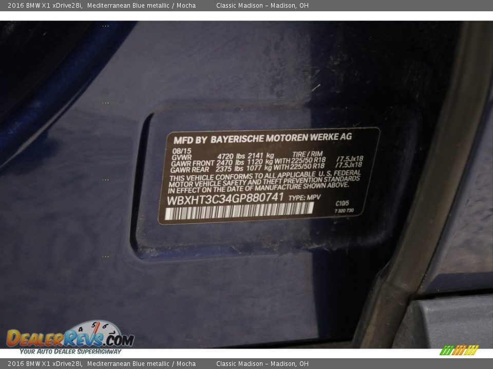 2016 BMW X1 xDrive28i Mediterranean Blue metallic / Mocha Photo #24