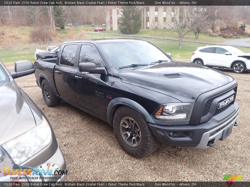 2016 Ram 1500 Rebel Crew Cab 4x4 Brilliant Black Crystal Pearl / Rebel Theme Red/Black Photo #2