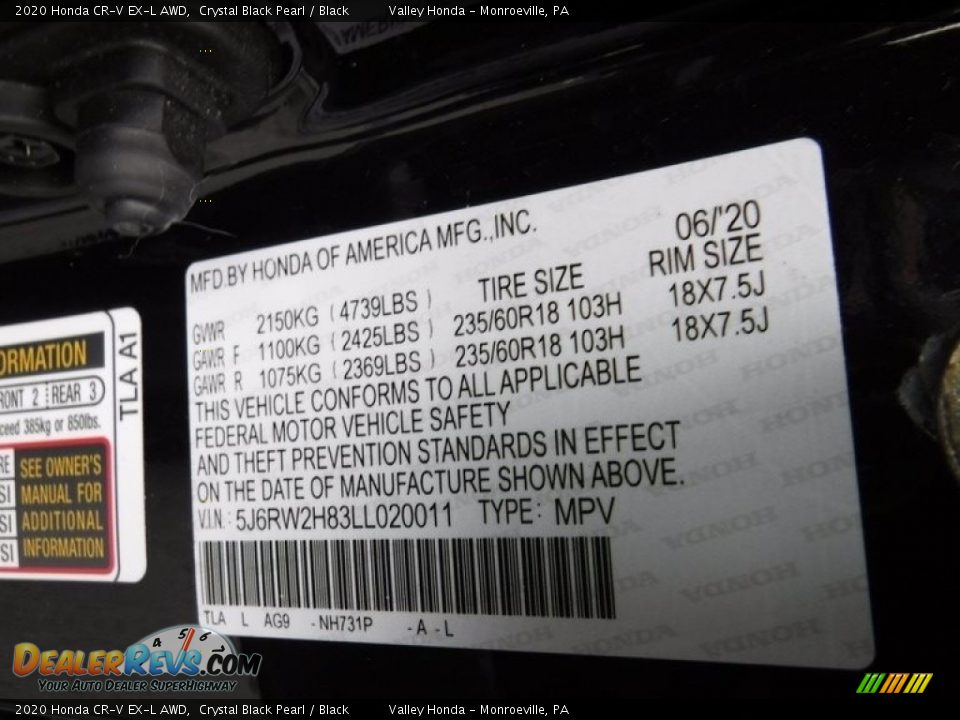 2020 Honda CR-V EX-L AWD Crystal Black Pearl / Black Photo #34