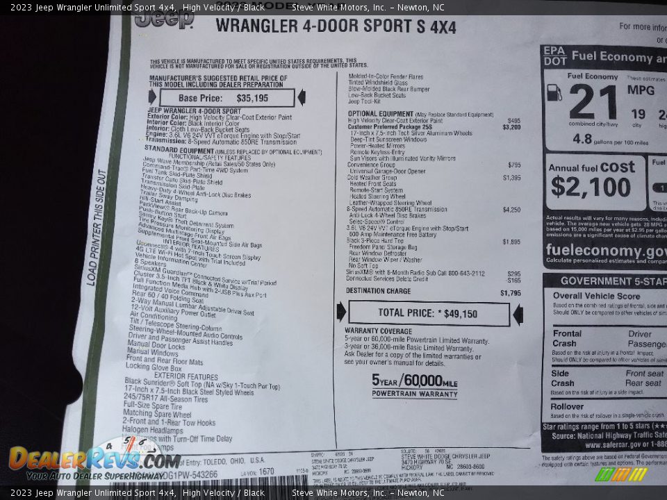 2023 Jeep Wrangler Unlimited Sport 4x4 Window Sticker Photo #27