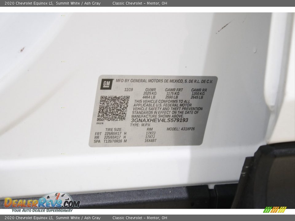 2020 Chevrolet Equinox LS Summit White / Ash Gray Photo #20