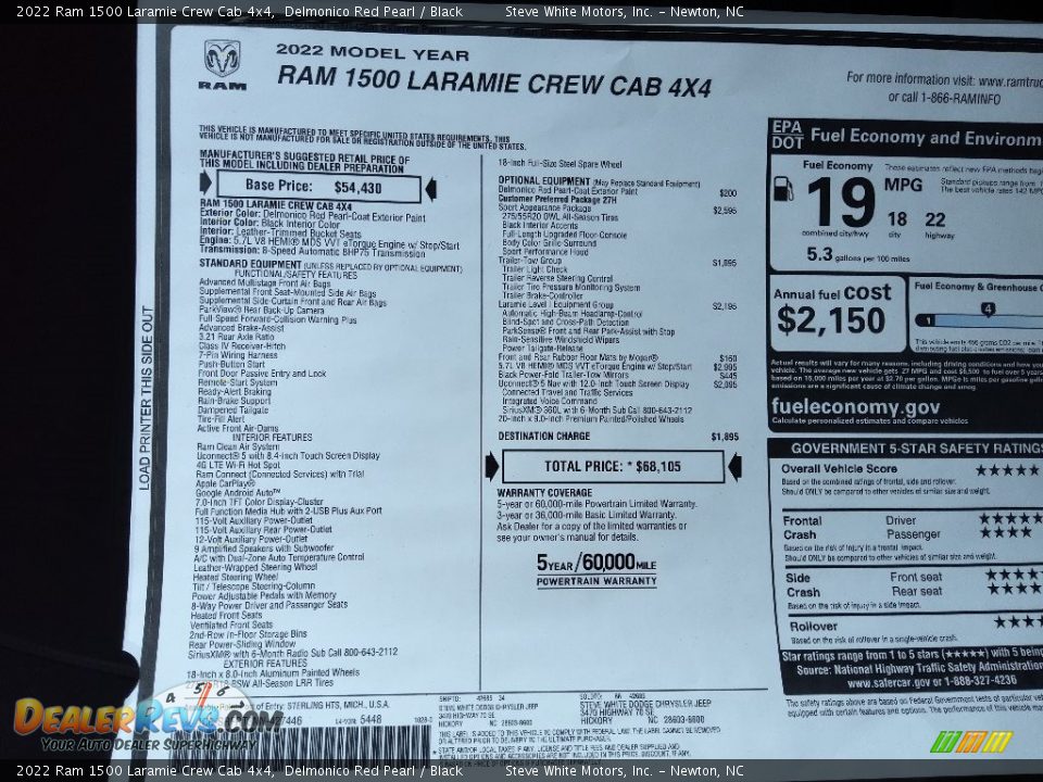 2022 Ram 1500 Laramie Crew Cab 4x4 Window Sticker Photo #31