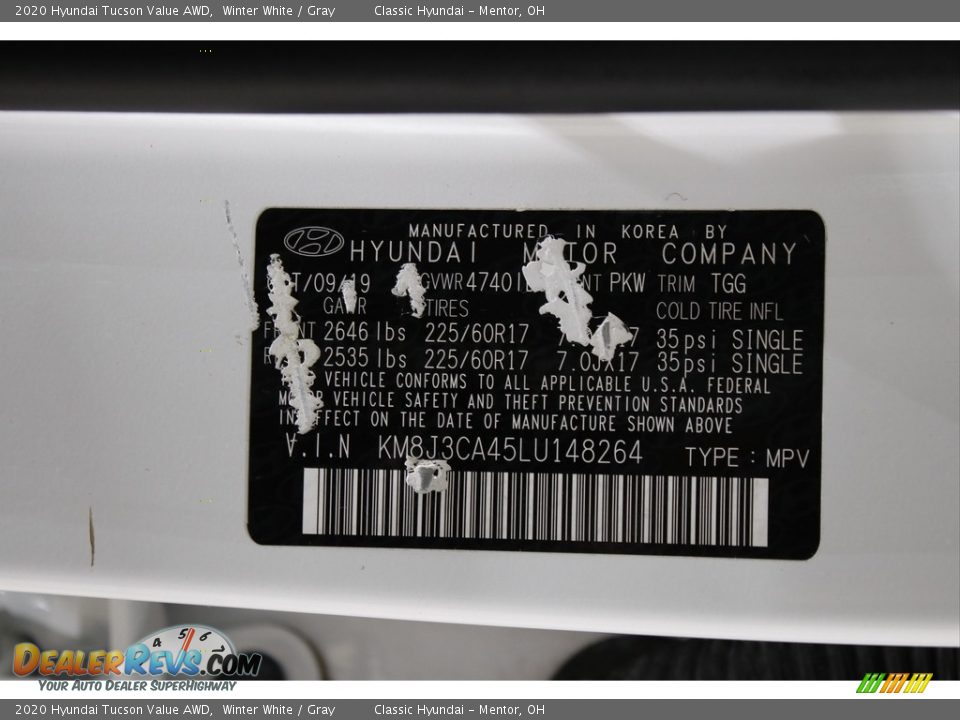 2020 Hyundai Tucson Value AWD Winter White / Gray Photo #20