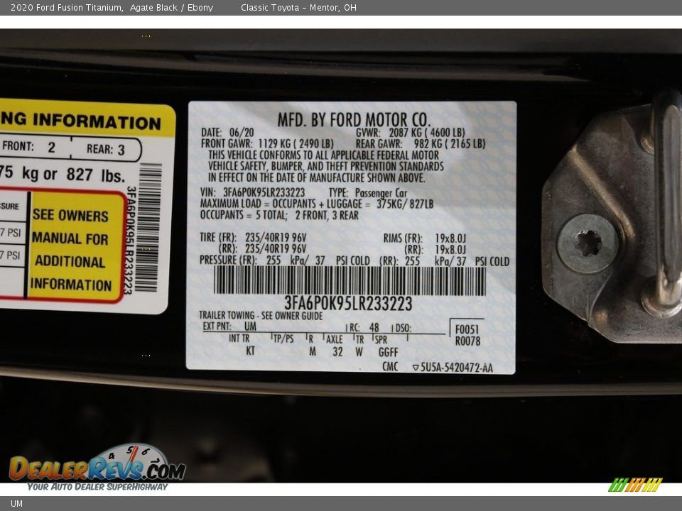 Ford Color Code UM Agate Black