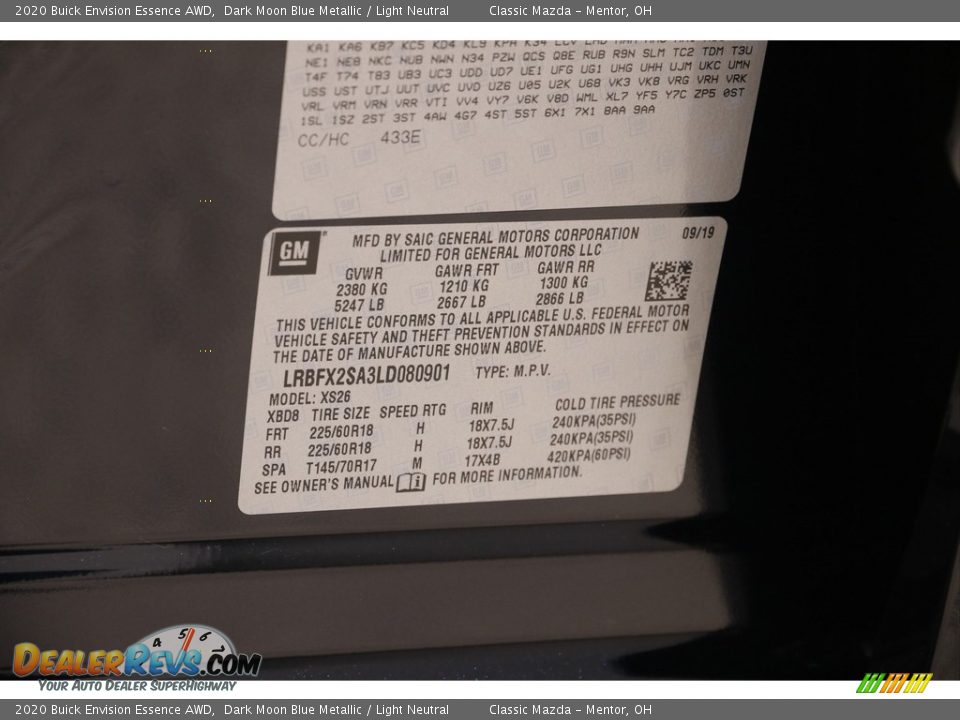 2020 Buick Envision Essence AWD Dark Moon Blue Metallic / Light Neutral Photo #22