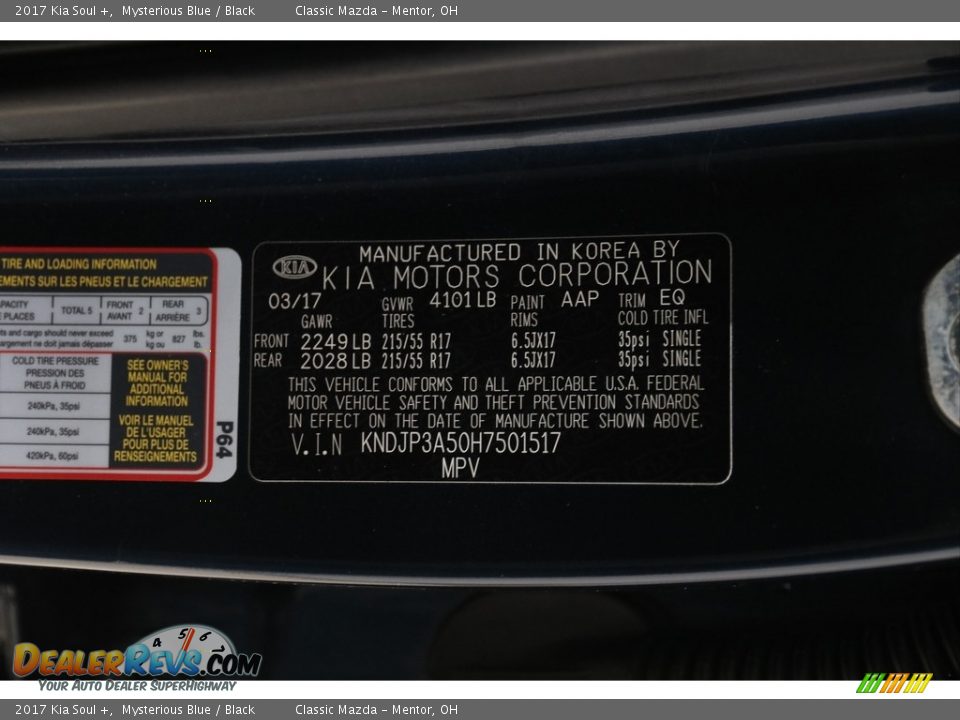 2017 Kia Soul + Mysterious Blue / Black Photo #20