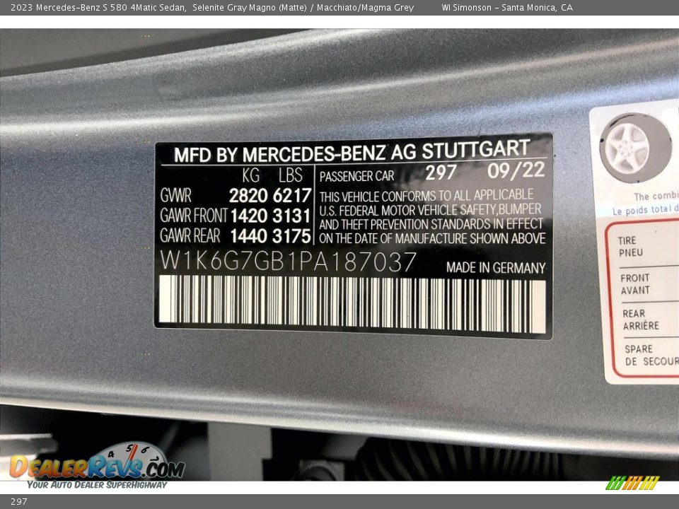 Mercedes-Benz Color Code 297 Selenite Gray Magno (Matte)