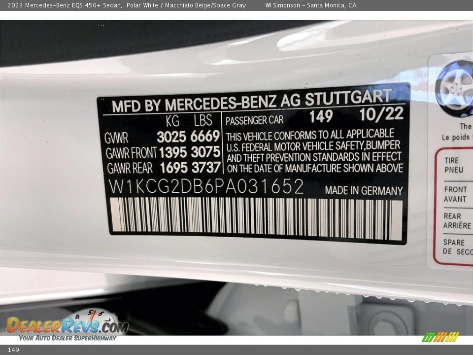 Mercedes-Benz Color Code 149 Polar White