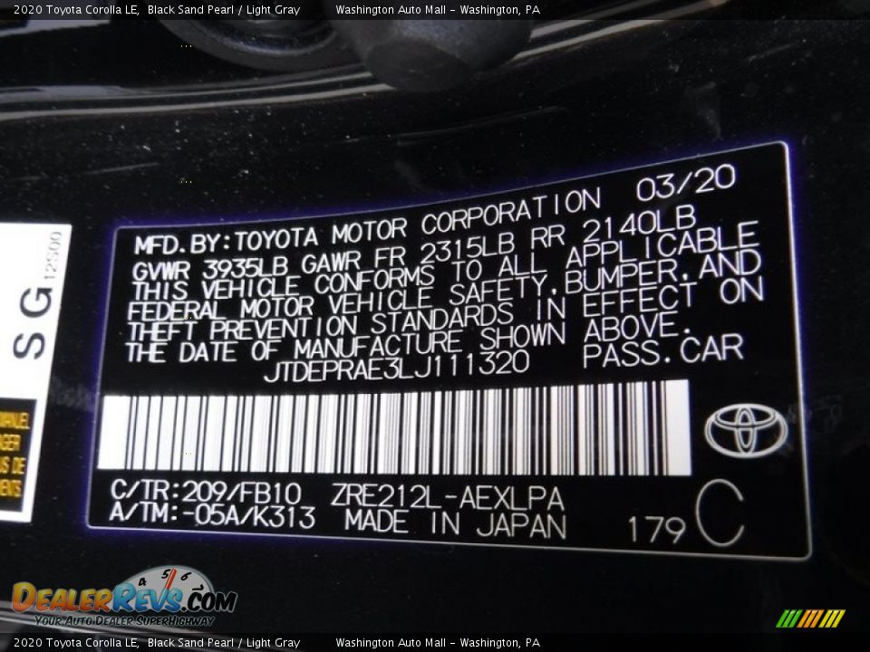 2020 Toyota Corolla LE Black Sand Pearl / Light Gray Photo #27