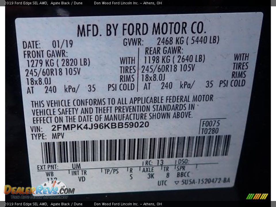 2019 Ford Edge SEL AWD Agate Black / Dune Photo #14