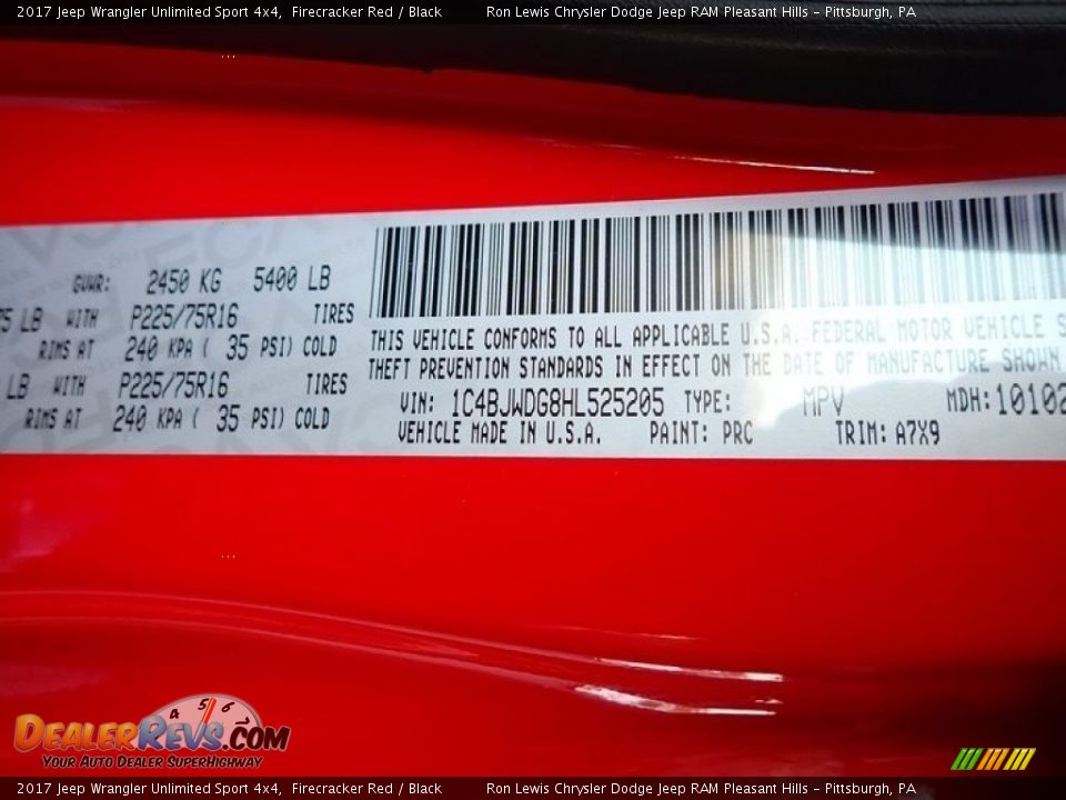 2017 Jeep Wrangler Unlimited Sport 4x4 Firecracker Red / Black Photo #15