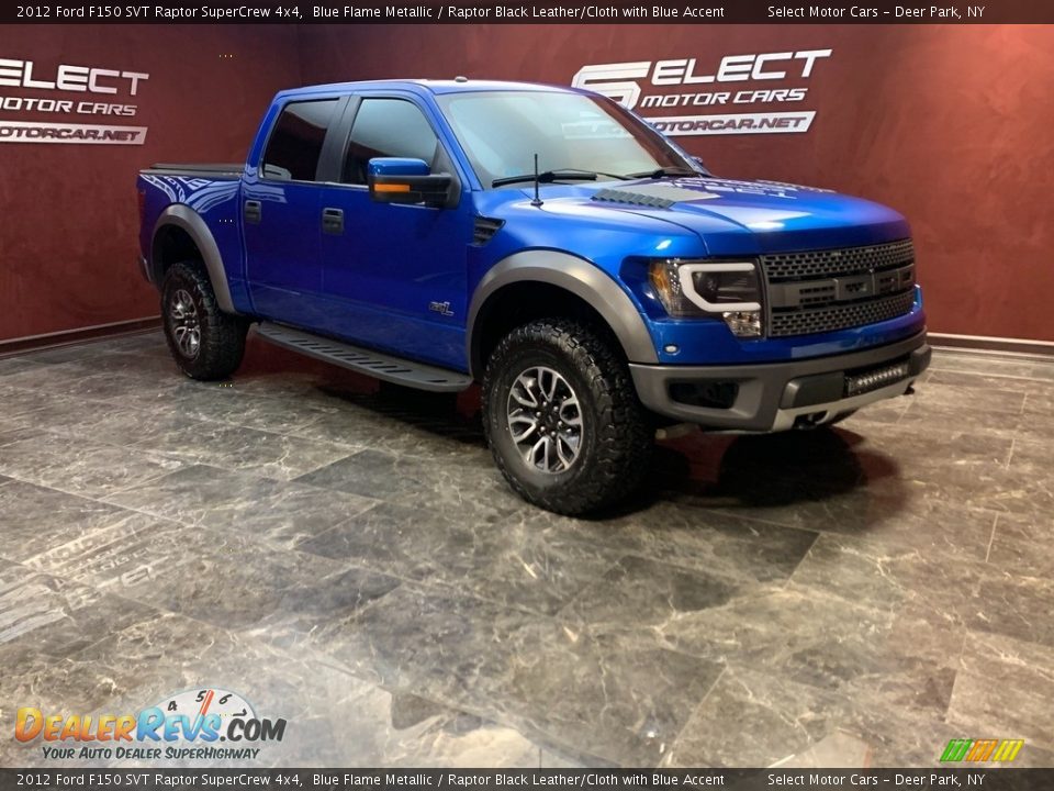2012 Ford F150 SVT Raptor SuperCrew 4x4 Blue Flame Metallic / Raptor Black Leather/Cloth with Blue Accent Photo #4