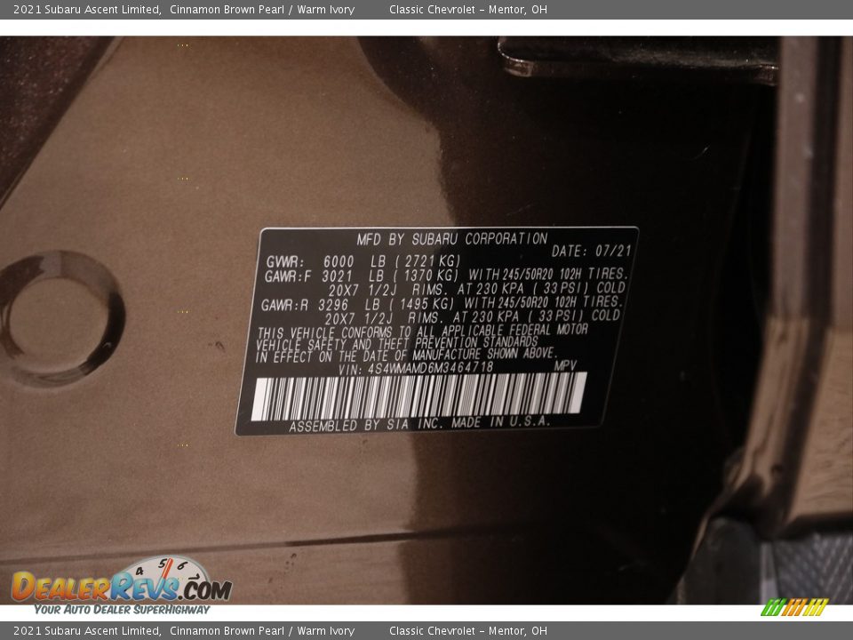 2021 Subaru Ascent Limited Cinnamon Brown Pearl / Warm Ivory Photo #29