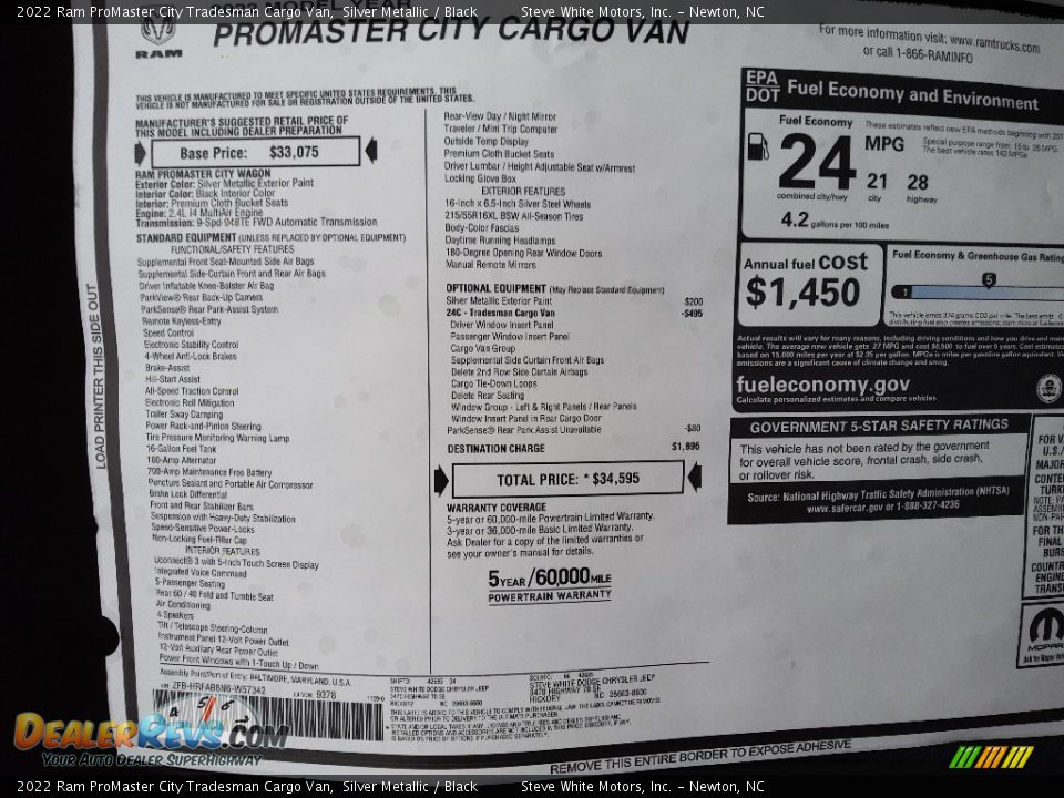 2022 Ram ProMaster City Tradesman Cargo Van Window Sticker Photo #25