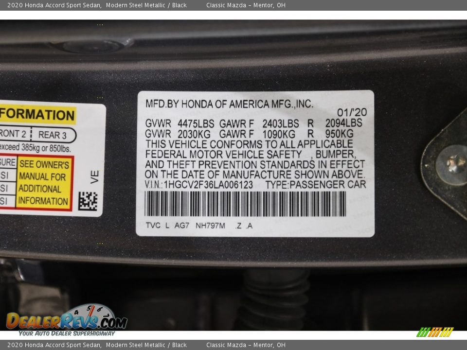 2020 Honda Accord Sport Sedan Modern Steel Metallic / Black Photo #22