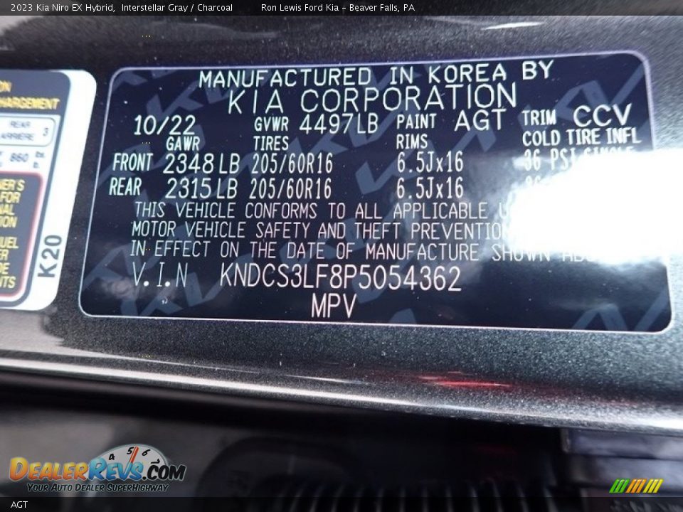 Kia Color Code AGT Interstellar Gray