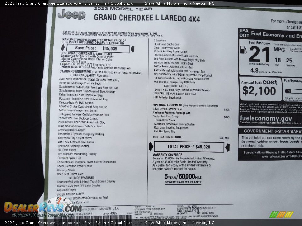 2023 Jeep Grand Cherokee L Laredo 4x4 Silver Zynith / Global Black Photo #27