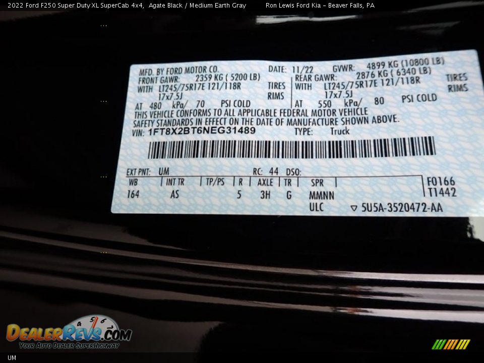 Ford Color Code UM Agate Black