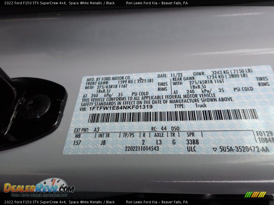 2022 Ford F150 STX SuperCrew 4x4 Space White Metallic / Black Photo #20