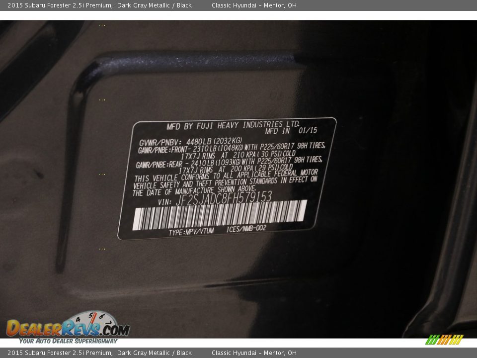 2015 Subaru Forester 2.5i Premium Dark Gray Metallic / Black Photo #24