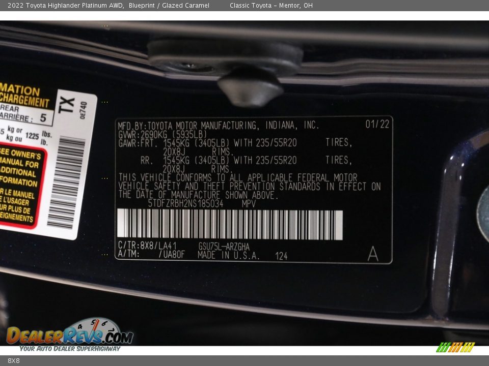 Toyota Color Code 8X8 Blueprint