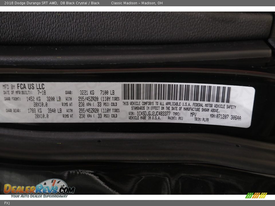 Dodge Color Code PXJ DB Black Crystal