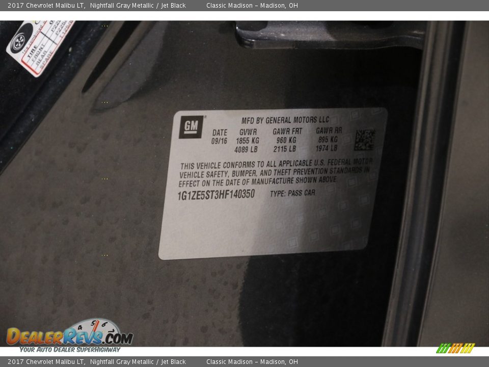 2017 Chevrolet Malibu LT Nightfall Gray Metallic / Jet Black Photo #21