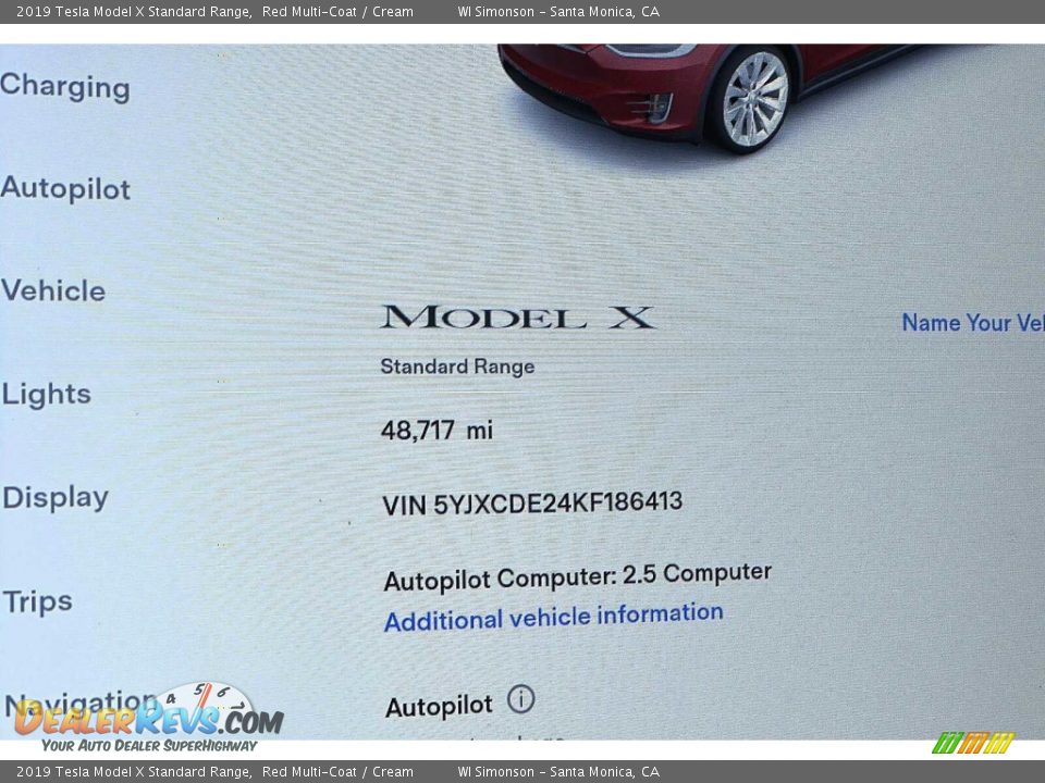 Info Tag of 2019 Tesla Model X Standard Range Photo #32