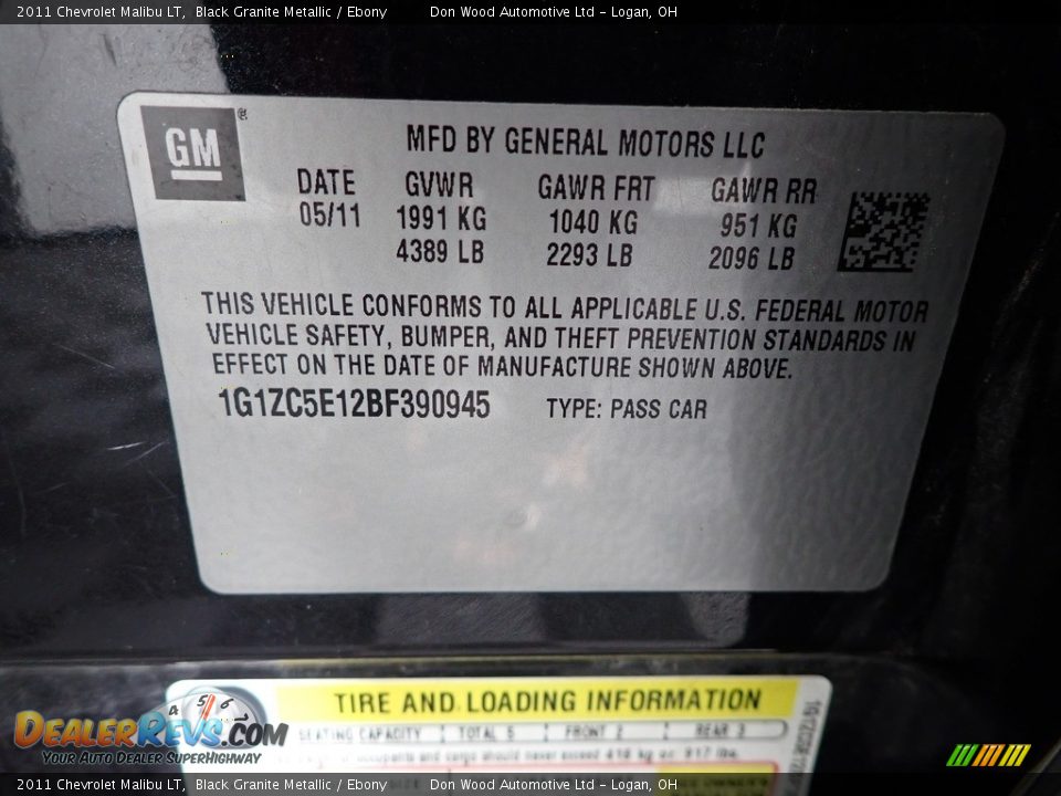 2011 Chevrolet Malibu LT Black Granite Metallic / Ebony Photo #27