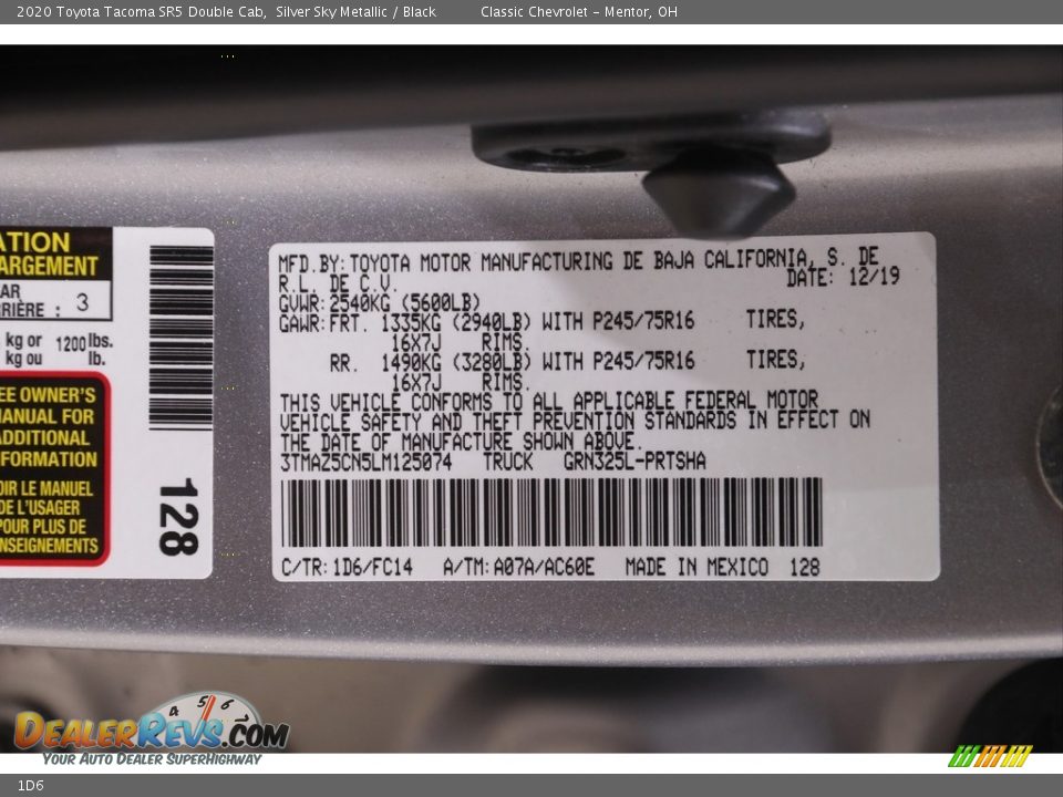 Toyota Color Code 1D6 Silver Sky Metallic