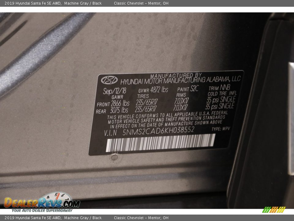 2019 Hyundai Santa Fe SE AWD Machine Gray / Black Photo #20