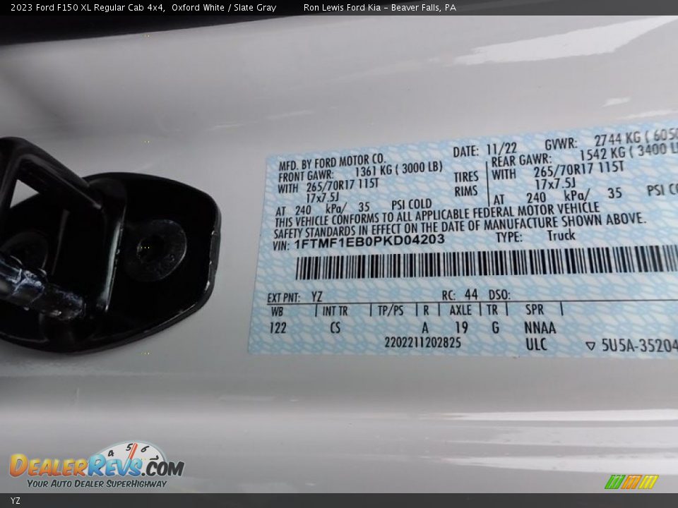 Ford Color Code YZ Oxford White